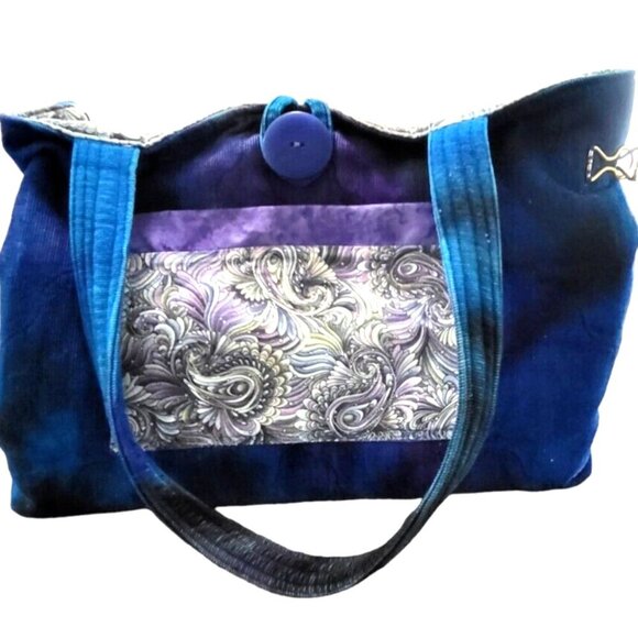 Vintage Handmade Women's Shoulder Hobo Purse Hand Bag Blue Corduroy Lined - Picture 5 of 8